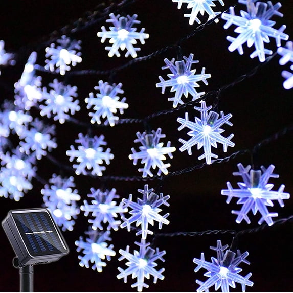 Solar Christmas Snowflake Lights, 39FT 100 LED 8 Modes Cool White Fairy String Lights for Outdoor Garden Holiday Party Patio Yard Christmas Decorations