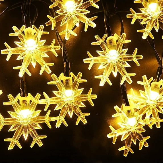 Solar Christmas Snowflake Lights Outdoor, 39 FT 100 LED Solar Powered Snowflake String Lights Waterproof for Xmas Tree, Holiday, Wedding Party, Patio Decorations,Warm White