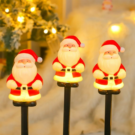 Solar Christmas Stake Lights with Santa & Snowman, Waterproof Auto On/Off Outdoor Pathway Decor for Garden, Yard, Patio,A