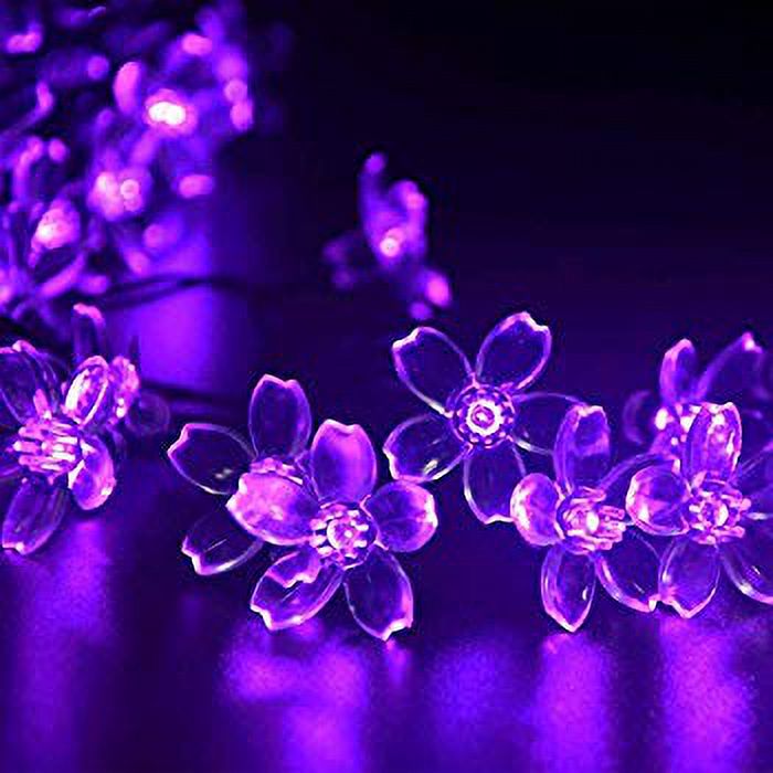 Solar Christmas String Lights, 21ft 50 Halloween String Lights, Fairy LED Lights String, Solar Flower Decorative Lighting for Outdoor Home Garden Patio Xmas Trees Party and Holiday Purple - image 1 of 4