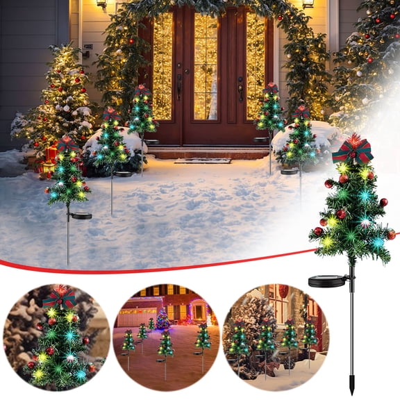 Solar Christmas Tree Courtyard Light, LED Outdoor Yard Decoration with Steady and Flashing Modes for Lawn, Garden, Pathway and Patio