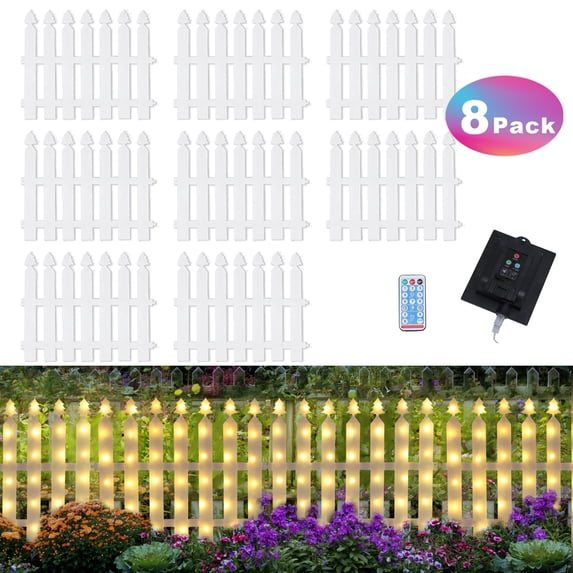 Slar Railing Solar Christmas Tree Fence Lights, Warm White LED Lighted Picket Fence ...
