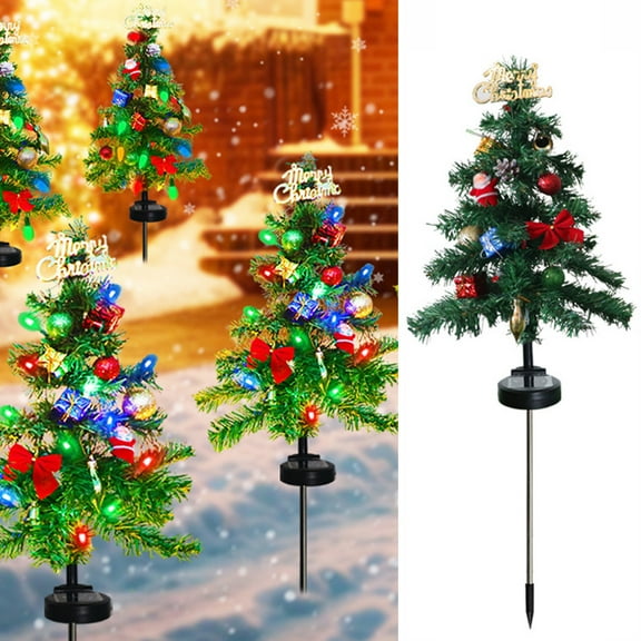 Solar Christmas Tree Garden Light | Outdoor LED Colorful Decorative Bow | IP65 Weatherproof Ground Stake | 72cm Ecological ABS+PVC | Rechargeable Inductive Control | Holiday Patio Porch Lighting