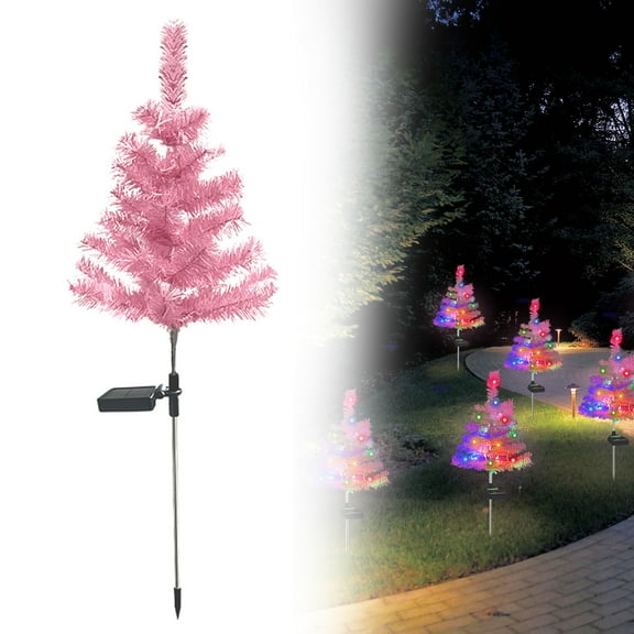 Solar Christmas Tree Garden Stake Lights,Waterproof Christmas Decorations Tree Lights Outdoor Xmas Tree Light Christmas décor Pathway Lights Patio Yard(Pink/75cm)