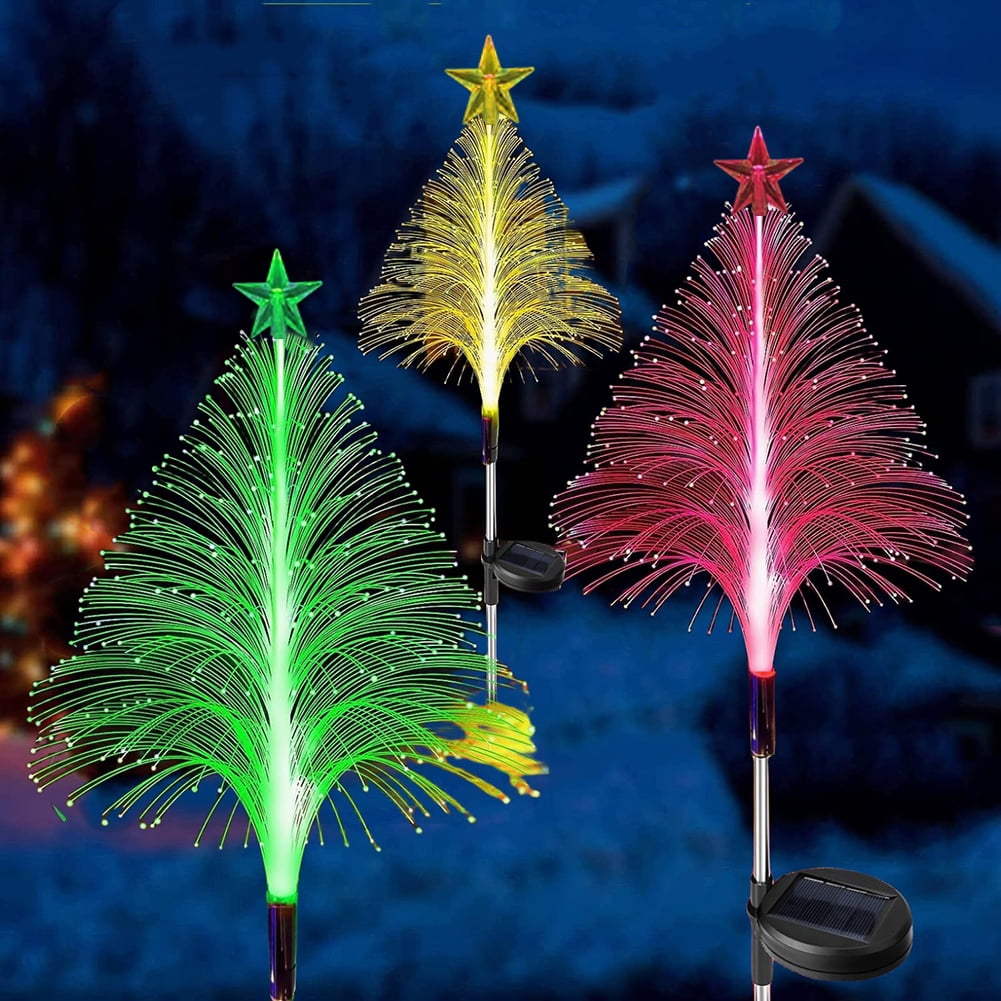 Solar Christmas Tree Light 7 Colors Changing Fiber Optic Garden Light