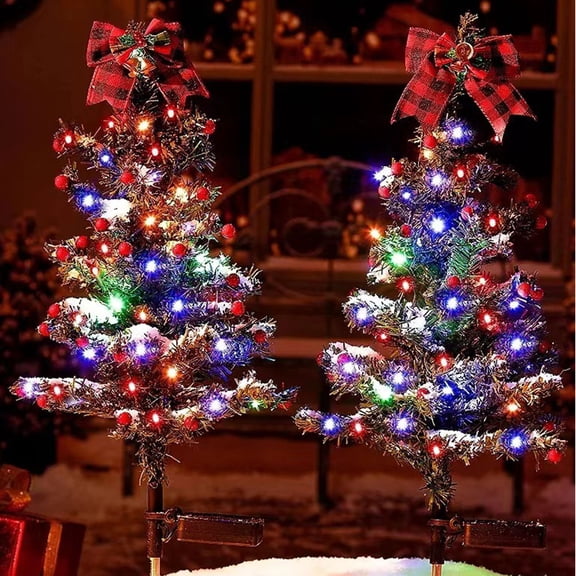 Solar Christmas Tree Light, Outdoor LED Decor with Snow Flocking & 40 Warm White LEDs, Auto On/Off, IP65 Waterproof, for Garden Yard Pathway Holiday Decoration