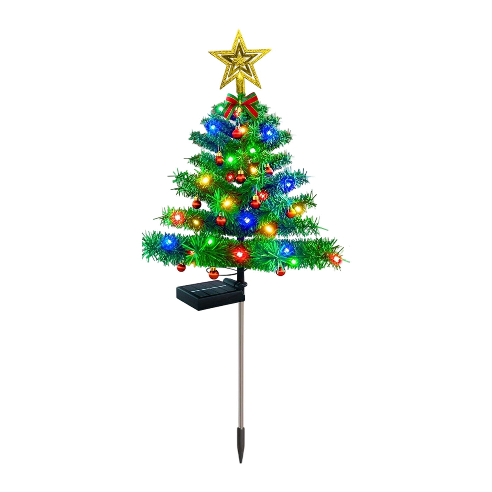 Solar Christmas Tree Lights Decorations Outdoor Waterproof, LED Lights Christmas Solar Stake Lights Cemetery Christmas Tree for Grave Pathway Outside Garden Yard Lawn