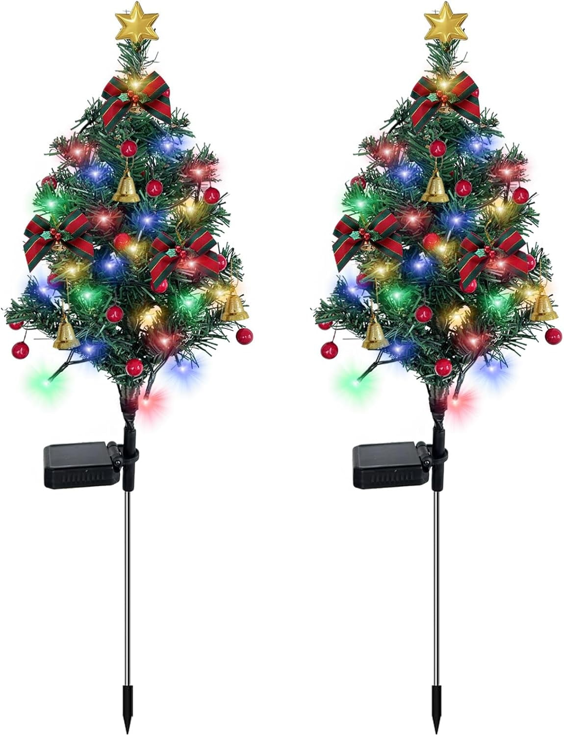 Solar Christmas Tree Lights Decorations Outdoor Waterproof, LED Lights Christmas Solar Stake Lights Cemetery Christmas Tree for Grave Pathway Outside Garden Yard Lawn