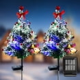 thumbnail image 1 of HioHa Solar Christmas Tree, 2-Pack Outdoor Mini Prelit Frosted Xmas Tree with Red Berries, Bows & Bells, Multicolor LED Waterproof Lights for Yard Garden Pathway Holiday Decor, 1 of 7