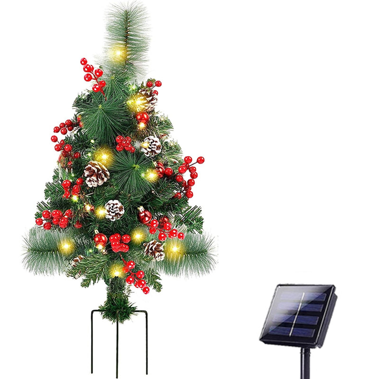 Solar Christmas Tree Lights Waterproof Small Solar Powered Christmas Tree with Super Bright LED for Pathway Yard Patio Landscape