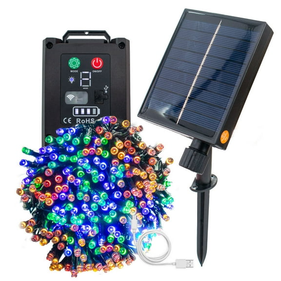 Solar Christmas Tree Multicolor RGB String Lights - 72ft 200 LED - 8 Modes, Timer, USB Backup, Waterproof String Lights - for Christmas Tree, Garden, Patio, Fence, Party, and Holiday Decorations