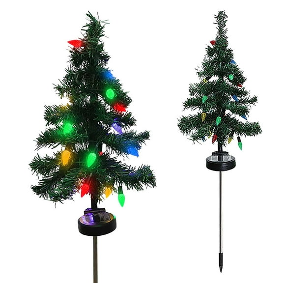 Solar Christmas Tree Outdoor Christmas Decorations, 28.34 in Solar Christmas Tree Garden Stake Lights, Waterproof Solar Christmas Lights for Yard Front Porch Pathway Grave Cemetery Decor