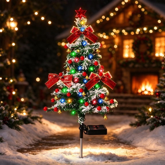 Solar Christmas Tree Outdoor Waterproof Christmas Decorations,33Inch Led Xmas Trees Lights For Outside Yard Garden Porch Pathway Grave Cemetery Holiday Decor