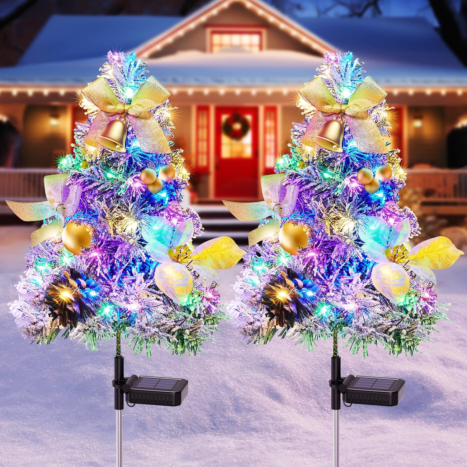 Solar Christmas Tree Pathway Lights 2 Pack 60 LED Colorful Lights