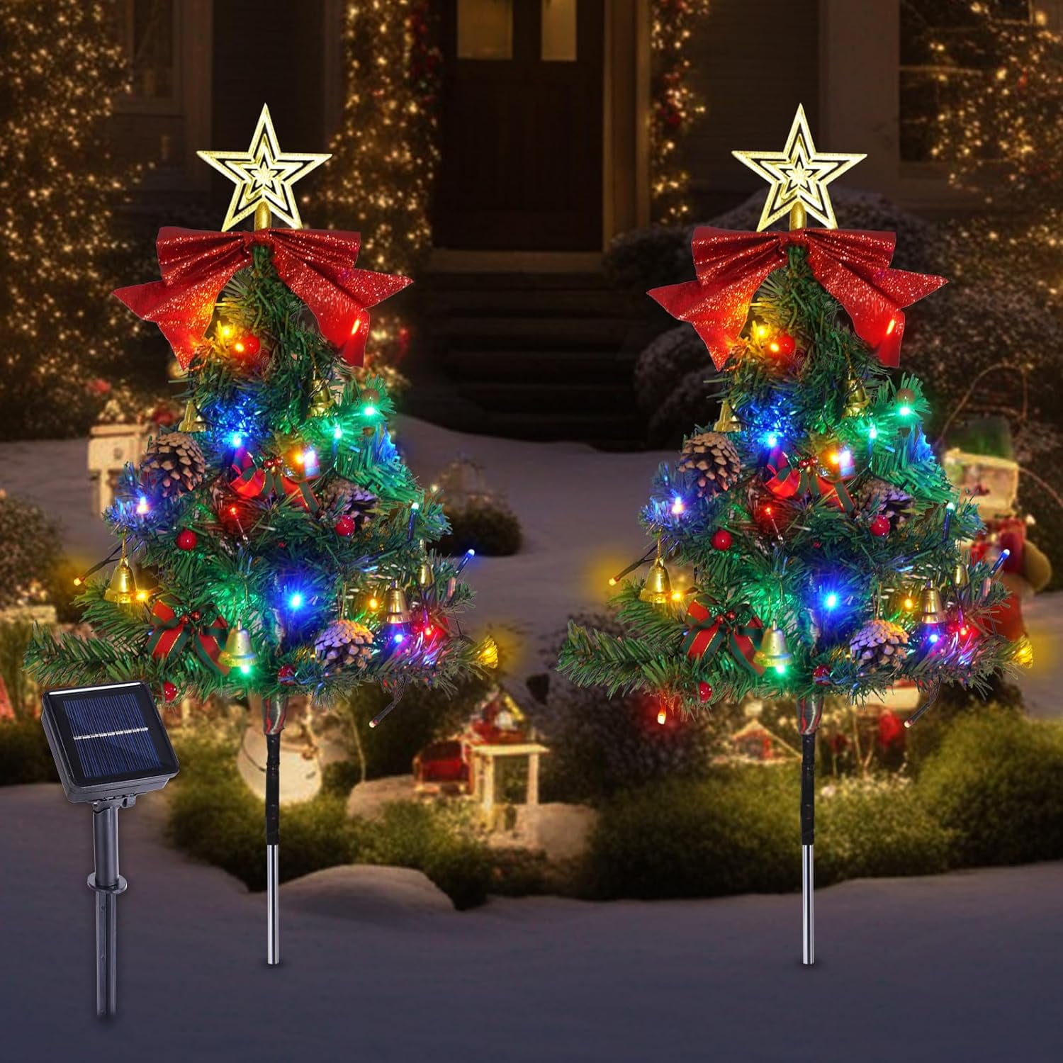 Solar Christmas Tree Pathway Lights 2 Pack Mini Xmas Tree Lights