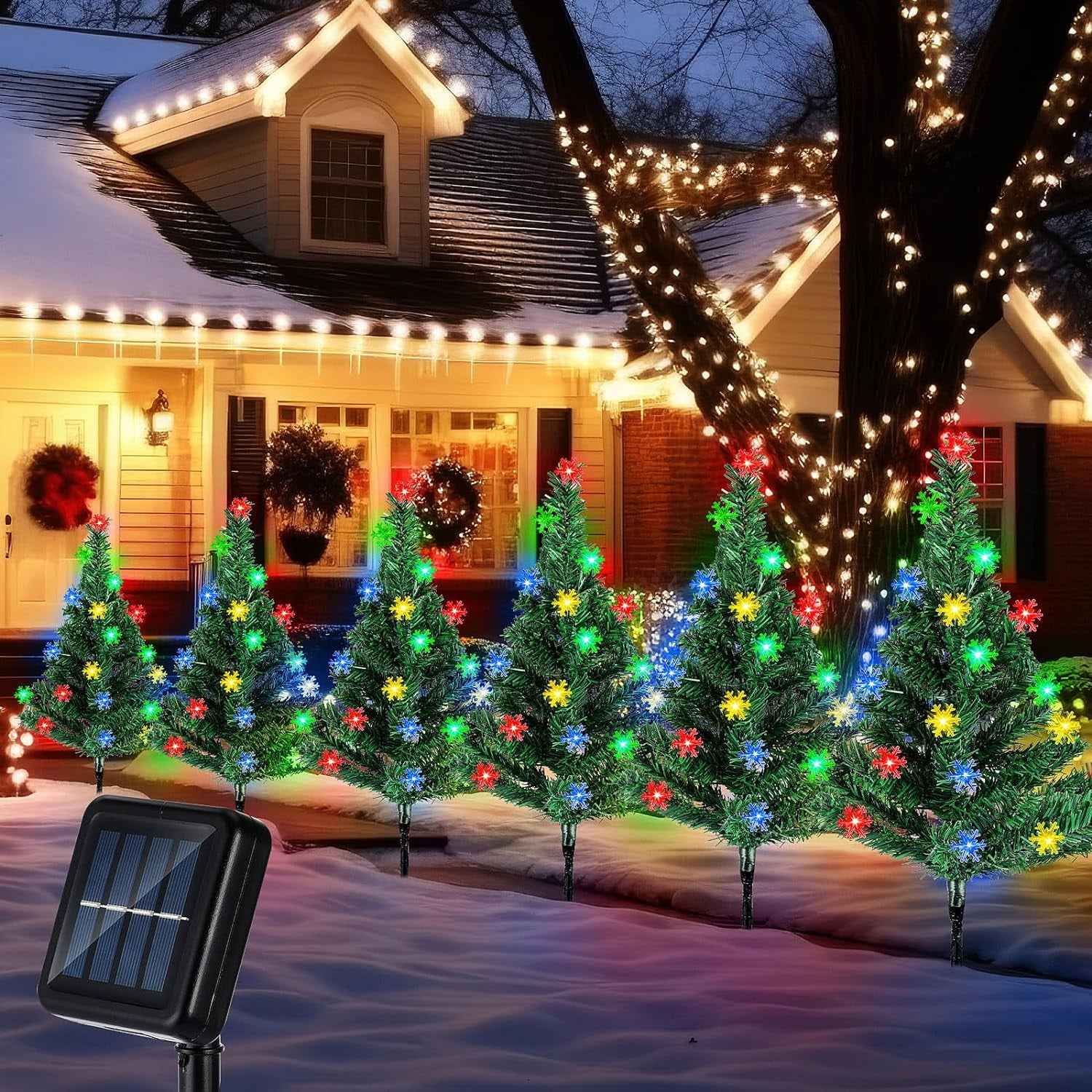 Solar Christmas Tree Pathway Lights 6 Pack LED Snowflake Lights, 8