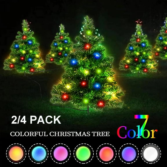 Solar Christmas Tree Pathway Lights, 6Pack/lot Outdoor Multi-Color LED Holiday Decorations, Wireless Garden Path Markers with Solar Panel