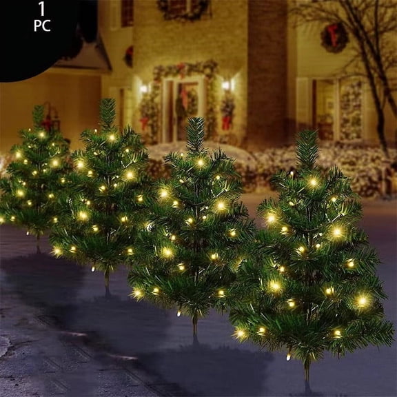 Solar Christmas Tree Stake Light - Outdoor Warm White LED Solar-Powered Xmas Tree Yard Stake, Festive Holiday Decor for Garden Lawn Christmas Decorations (1 PCS)
