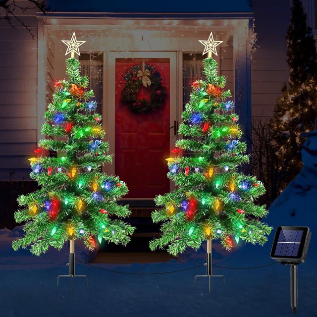 Solar Christmas Trees with Lights, 1000mA Solar Powered Waterproof 3.6FT Outside Xmas Tree Stake