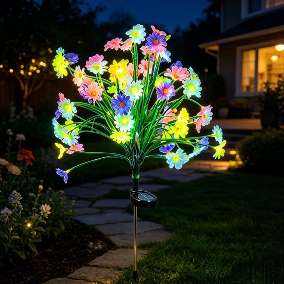 Solar Chrysanthemum Flower Stake Lights,Waterproof LED Artificial Flower Pathway Lighting,Outdoor Patio Yard Landscape Decor Stakes,25.6"