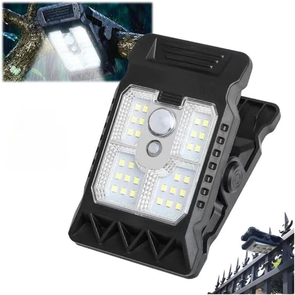 Solar Clip Light with Motion Sensor,2026 New Portable Outdoor Led Light,Waterproof Adjustable Solarclamp Lights,3 Lighting Modes,Portable Solar Security Lights for Camping & Yard Fence,Garage