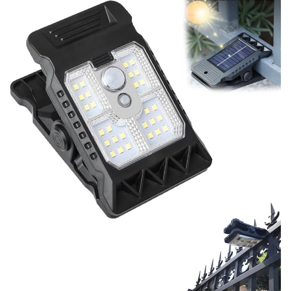 Solar Clip Light with Motion Sensor – Waterproof Clip on Solar Lights Outdoor for Fence, Deck & Garage, 3 Modes Wireless Security Lighting, Portable Clamp for Camping & Yard