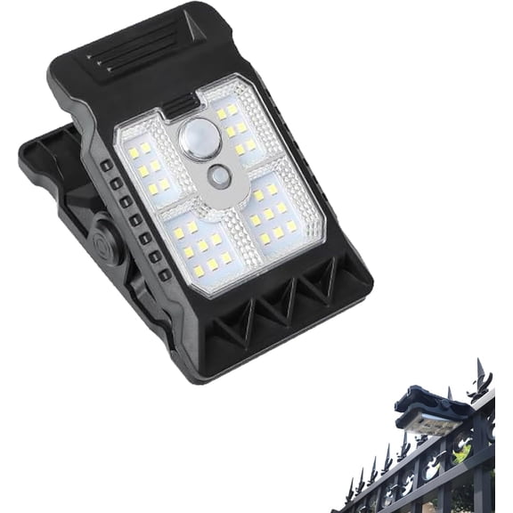 Solar Clip Light with Motion Sensor, Waterproof Clip on Solar Lights Outdoor for Fence, Deck & Garage, 3 Modes Wireless Security Lighting, Portable Clamp Solar Lights for Camping & Yard (1PCS)