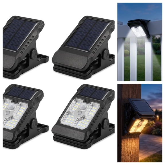 Solar Clip Light with Motion Sensor - IP65 Waterproof Outdoor Clip On Solar Lights, 3 Modes for Garden, Fence, and Camping 4 Pack