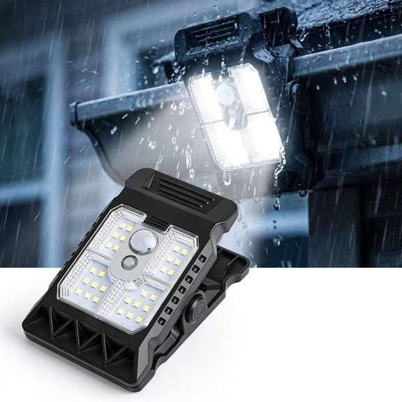 Solar Clip Light with Motion Sensor, Waterproof Outdoor LED Spotlight, Adjustable Clamp-On Security Lamp for Fence, Camping & Garage