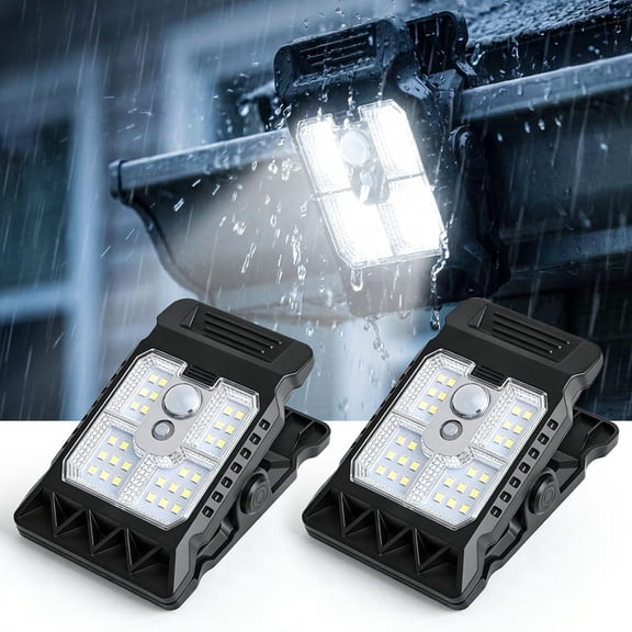 Solar Clip Light with Motion Sensor, Waterproof Outdoor LED Spotlight, Adjustable Clamp-On Security Lamp for Fence, Camping & Garage