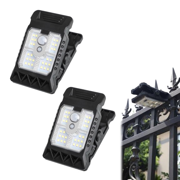 Solar Clip On Lights Outdoor, Portable Waterproof Solar Clip Light with Motion Sensor, LED Clamp Light for Fence Garden Patio Garage Camping Yard
