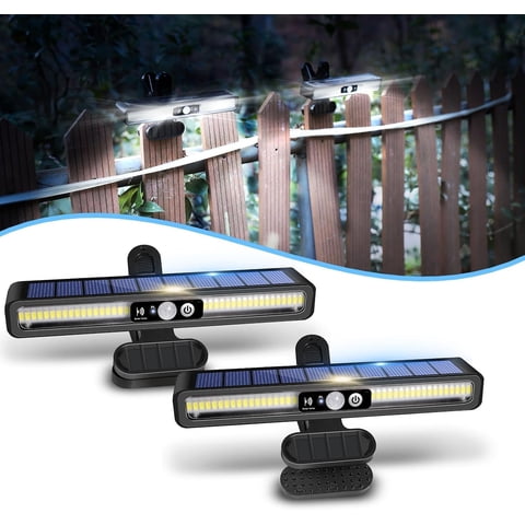 Solar Clip-On Lights with Motion Sensor, 36 LED 6000K, 3 Modes, 1200mAh Rechargeable, Waterproof for Fence, Patio, Garage, Camping, 2 Pack