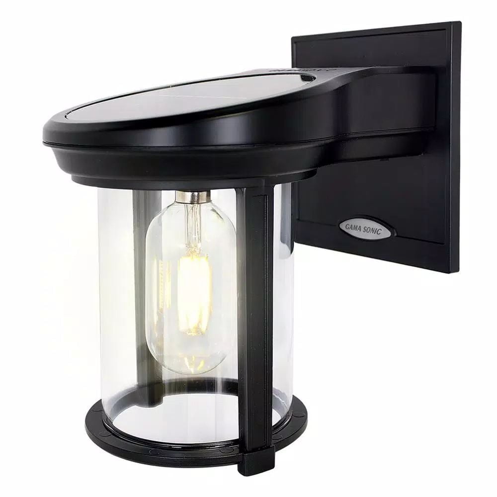 Black Aluminum Solar Lantern Sconce with Clear Glass Shade