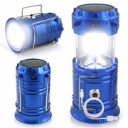 Solar Collapsible LED Lantern 3-in-1 Rechargeable, Flashlight & USB Power Bank - Portable, Bright, Eco-Friendly - Camping, Outdoor Activities, Emergencies Blue