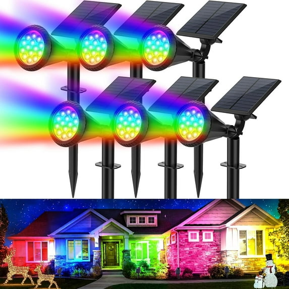 Solar Lights Outdoor, 6 pack RGB, 7 Modes, 180° Adjustable, Waterproof Christmas Solar Spotlights for Yard, Pathway, Garden