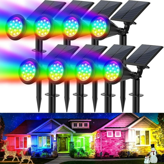 Solar Lights Outdoor, 8 pack RGB, 7 Modes, 180° Adjustable, Waterproof Christmas Solar Spotlights for Yard, Pathway, Garden