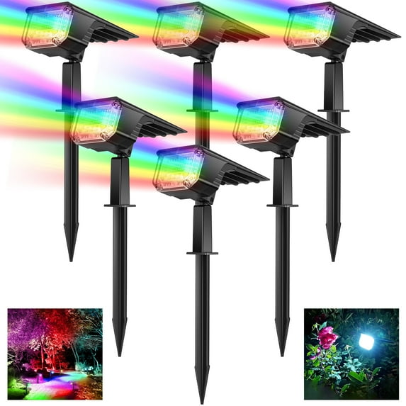 Solar Color Changing Spot Lights Outdoor 6 Pack, 9 Multicolored Modes, IP65 Waterproof USB & Solar Powered Landscape Spotlight, 45 LEDs Bright Garden Lighting, Uplight for Tree, Yard, Outside