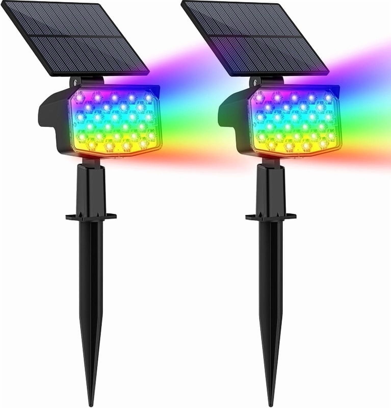Solar Lights RGB Outdoor, 2 Pack RGB Landscape Solar Spotlights with 9 Modes, Waterproof for Garden, Yard, Driveway, Patio Decor