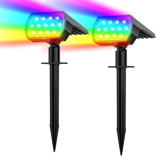 Solar Color Changing Spot Lights Outdoor, Waterproof Solar Halloween Lights, 7 Modes Multicolor RGB Landscape Spotlight for Garden Yard Driveway Lawn Patio Pathway Christmas Decorations 2 Pack