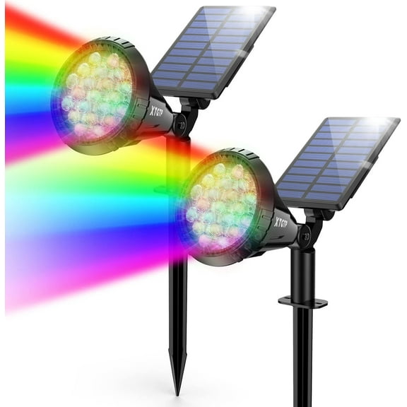 Solar Color Spot Lights Outdoor, 21 LEDs Color Changing Outdoor Lights, IP67 Waterproof RGB Multicolor Yard Solar Spotlights Auto On/Off for Pathway Garden Pool Patio Tree