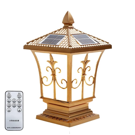 Solar Column Lamp Outdoor IP66 Waterproof with Remote 4 Color Modes Auto On Off Dusk to Dawn Solar Powered Pillar Light for Courtyard Fence Garden Patio Post Decorative Lighting