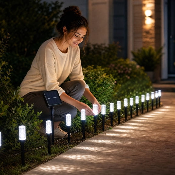 Solar Column String Lights 20 LED Solar Powered Ground Stake Lights Warm White Cool White MultiColor Changing Outdoor Garden Decor,19.7ft