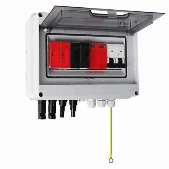 Solar Combiner Box 600V 2 inputs and 1 Output 15A Rated Current Fuse 63A DC Circuit Breaker & SPD, 15A Fuse, for PV Array System, Plug and Play Outdoor Solar Junction Box for Home and Commercial Use