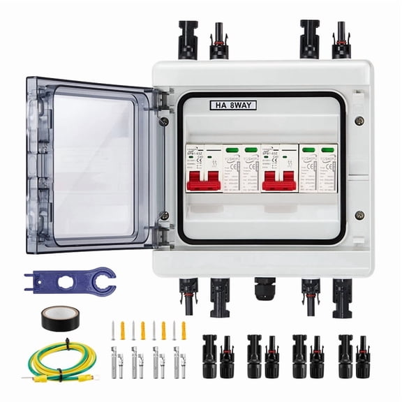 Solar Combiner Box with Multi-Layer Protection, Surge Protection PV 2 Input 2 Out DC40A Isolator Switch, IP65 Waterproof