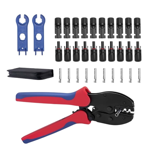 Solar Connector Crimper Tool Kit, 14-10 AWG, Ratcheting, with Connectors