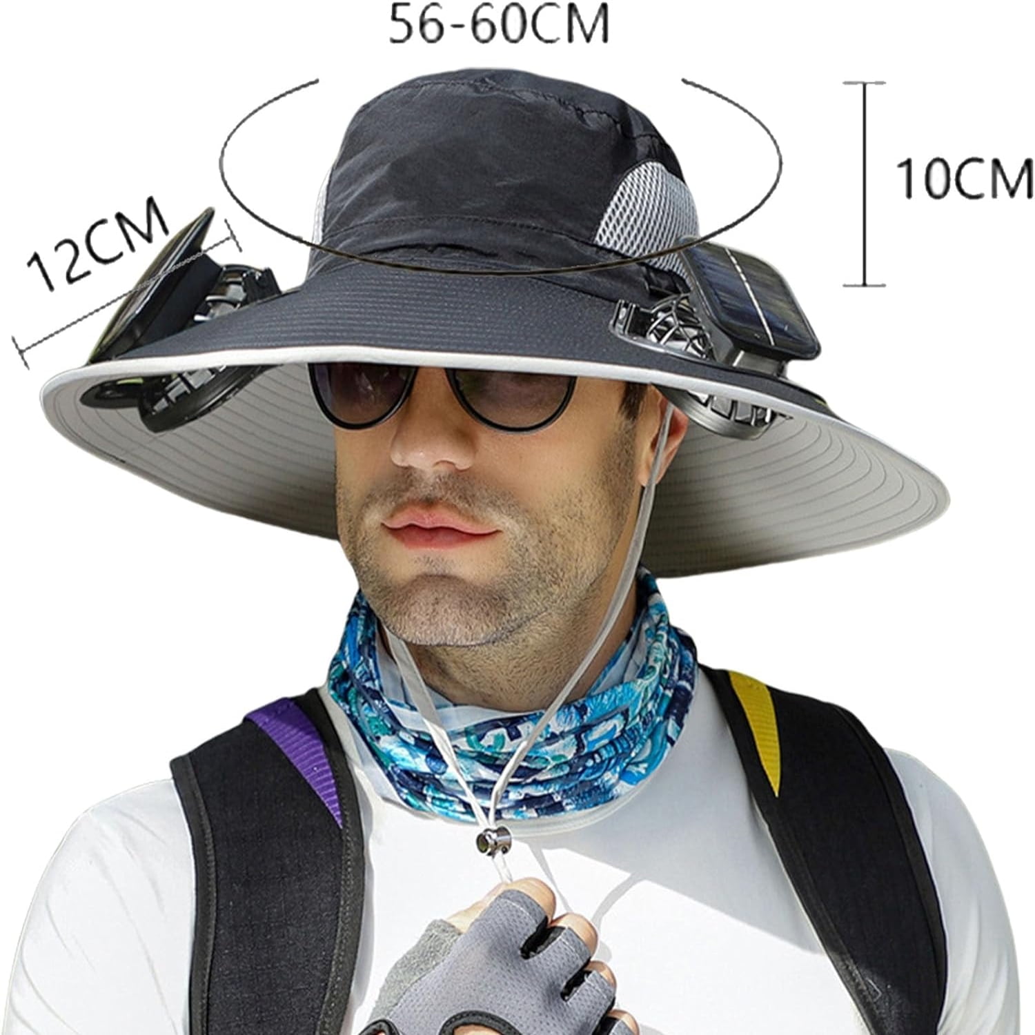 Solar Cooling Fan Hat Wide Brim Men‘s Sun Hat with 2 Powerful Solar