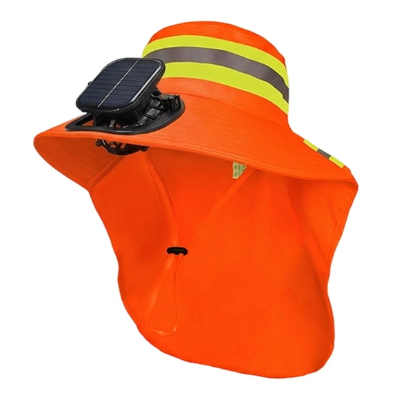 Solar Cooling Fan Sun Hat Reflective Safety Hat With Neck Flap Breathable Work Bucket Hat For Gardening Farming Hiking Cycling(Red-27Cm)