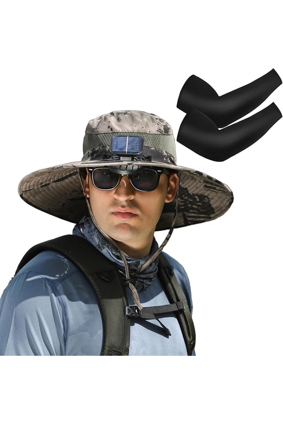 Solar Cooling Sun Hat – Portable Fan Cap, Outdoor Wide Brim Sun Hat with 2 Solar Fan Sun Bucket Hat for Men Women UPF 50+