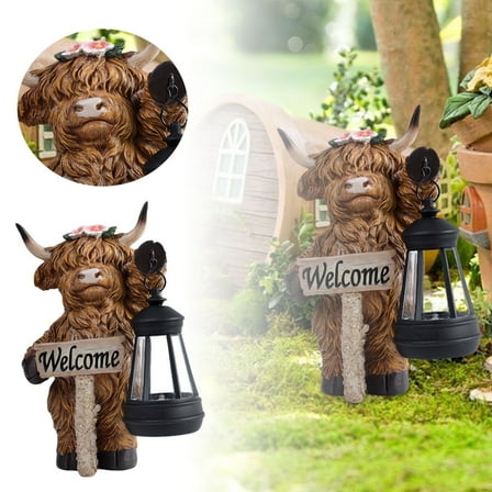 Outdoor Garden Sculptures Cow Solar Statue Handmade Farmhouse Decoration with LED Light for Yard Patio