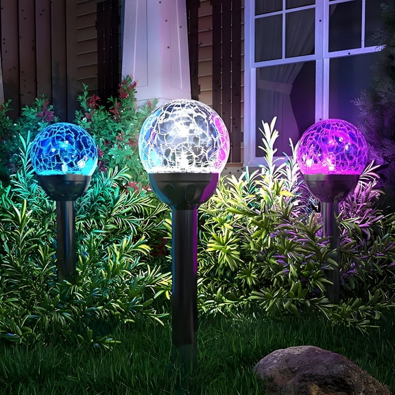 10 Solar Cracked Glass Ball Garden Lights, Rainbow Color Changing, IP44 Waterproof, Outdoor Lawn Pathway Decor for Wedding Valentine's Day Yard Party